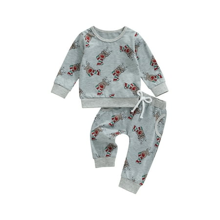 

Bagilaanoe 2Pcs Newborn Baby Girl Boy Christmas Outfits Deer Print Long Sleeve Pullover Tops + Trousers 6M 12M 18M 24M Infant Fall Long Pants Set