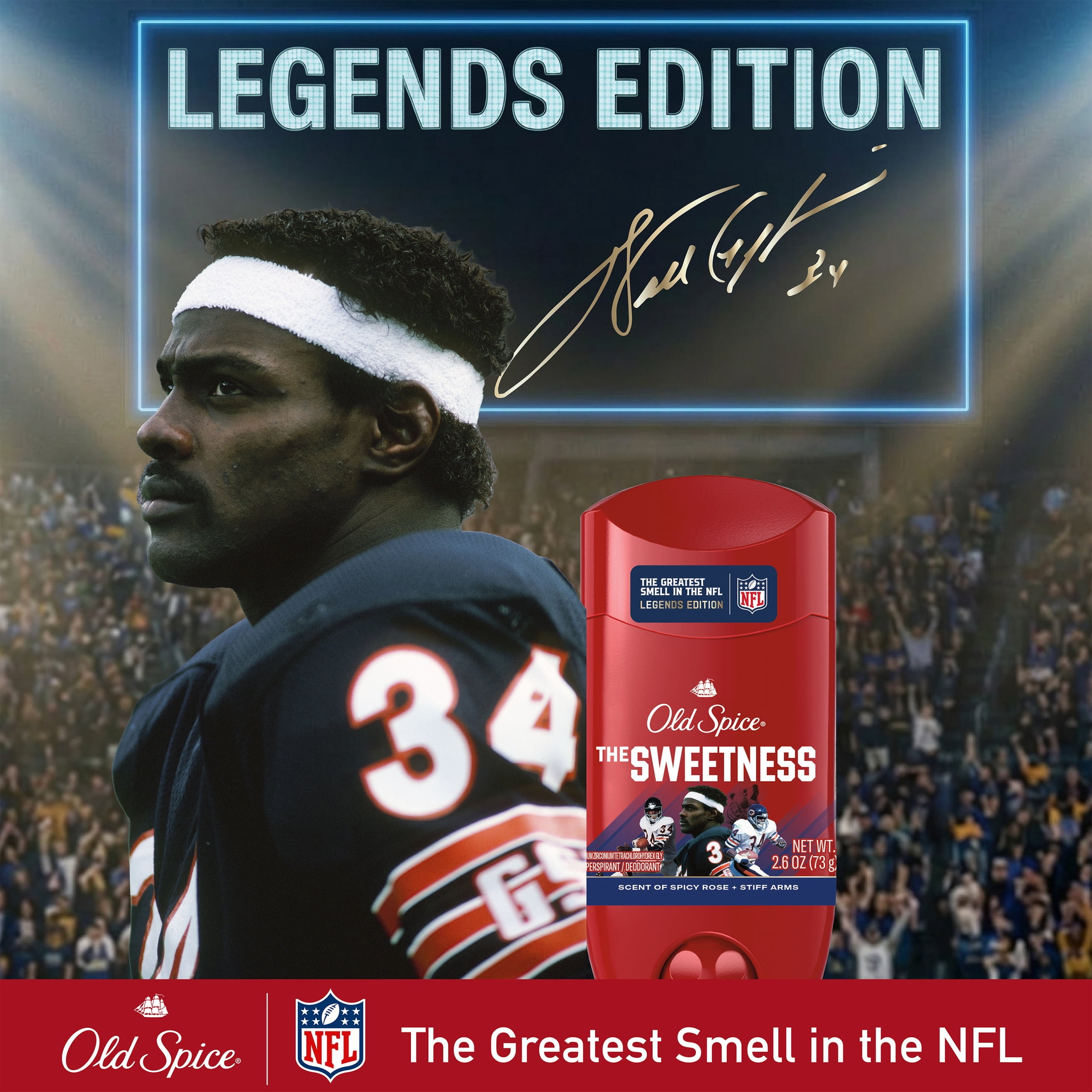 Old Spice Deodorant for Men, Antiperspirant, NFL Collection, Walter Payton, Scent of Spicy Rose + Stiff Arms, 2.6 oz