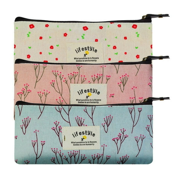 Clearance Office&Craft&Stationery under $1,Pastorals Flowers Pencil Pencil Case Cosmetic Bag Set Of 3 Chilrens