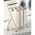 Whitmor EasyLift Triple Bag Metal Rolling Laundry Sorters, Beige
