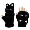thumbnail image 1 of WJCA Mitaines Convertibles à Rabat pour Femmes, Conception Chaude et Douce en Peluche de Chat comme Gants Sans Doigts, pour les Activités Extérieures d'Hiver des Filles, Noir, 1 of 7