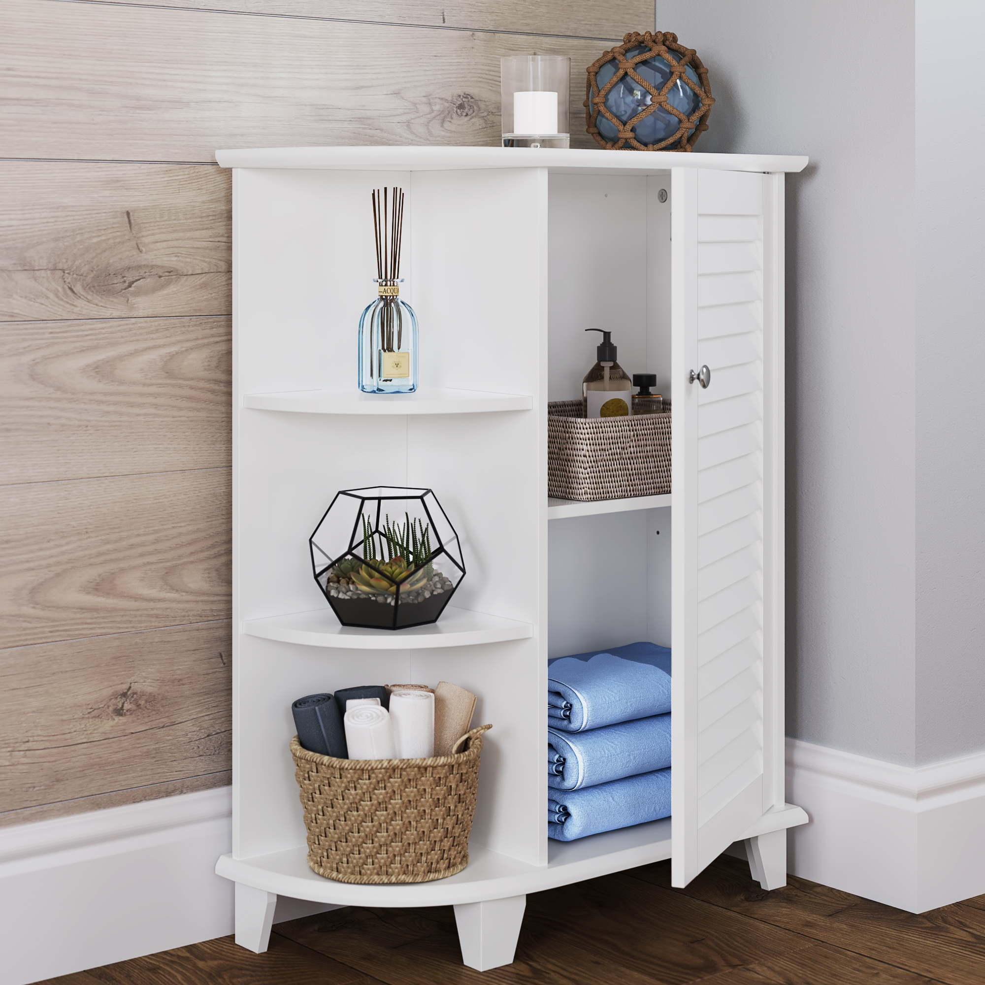 FAMIROSA Floor Cabinet Bathroom Cabinet with 2 Cabinet and Shelves Chipboard Tall Storage Organizer Linen Tower Display Stand White 12.6x10x74.8