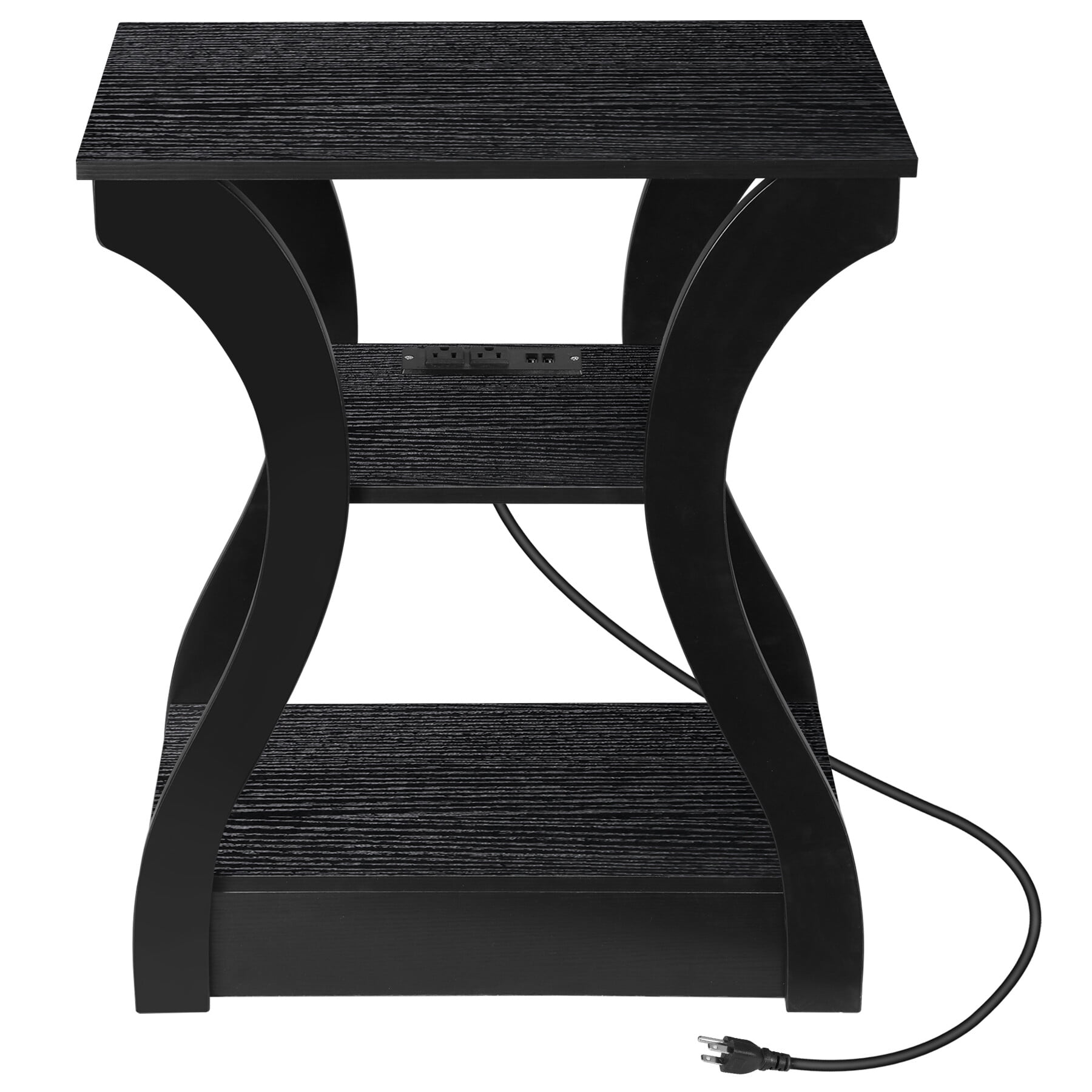 HomGarden Arc End Table Set of 2 W/Charging Station, 3 Tier Sofa Side Table W/USB Ports & Storage Shelf for Living Room, Bedroom, Black