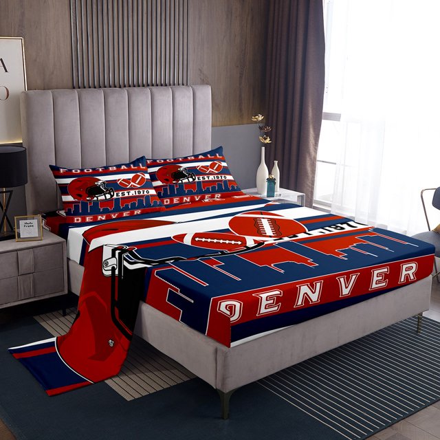 Erosebridal Ball Gaming Rugby Sheet Set Twin,Football City Denver Bedding Sets Twin Size,Gamer Room Decorative,Breathable,3pcs