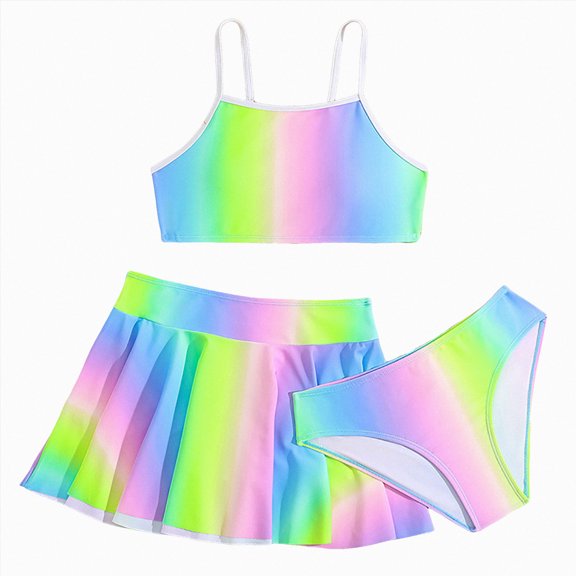 Ymyiu Bikini for Girls Girl's 3 Piece Bikini Bathing Suit Printed Sport Swimsuits with Shorts Cover Up Sets Teen Girl's Swimwear Size 9-10 Years (Purple,9-10 Years)