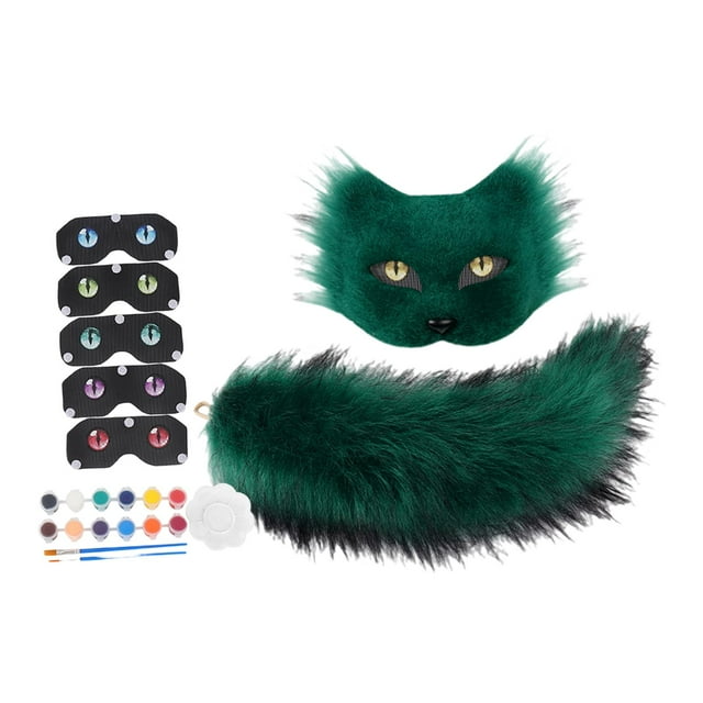 Conjunto con máscara y cola de zorro artificial, accesorio de cosplay para festival, carnaval, Verde