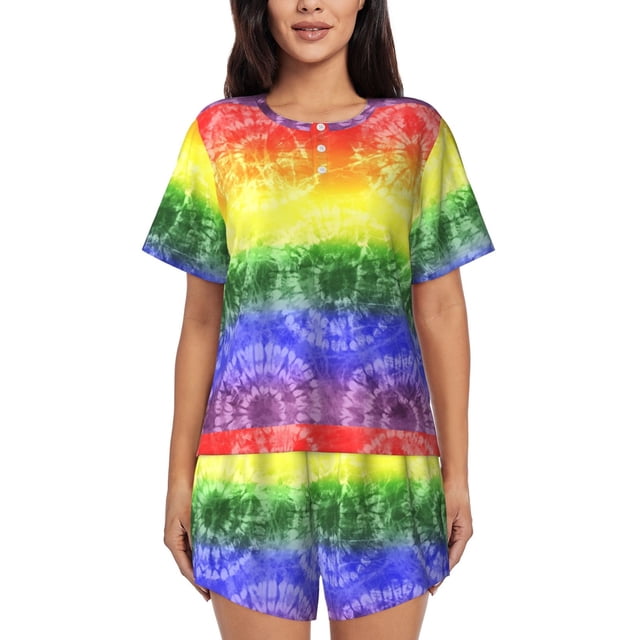 Fotbe Colorful Tie Dye Conjunto de Pijama Estampado para Mujer, 2 Piezas, Ropa de Dormir con Camiseta de Manga Corta y Shorts Suaves-Medium