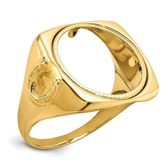 Quality Gold CR7D-10AE 14K Yellow Gold Mens Polished Horseshoe Side Diamond-Cut 16.5 mm Coin Bezel Ring Unassembled - Size 10