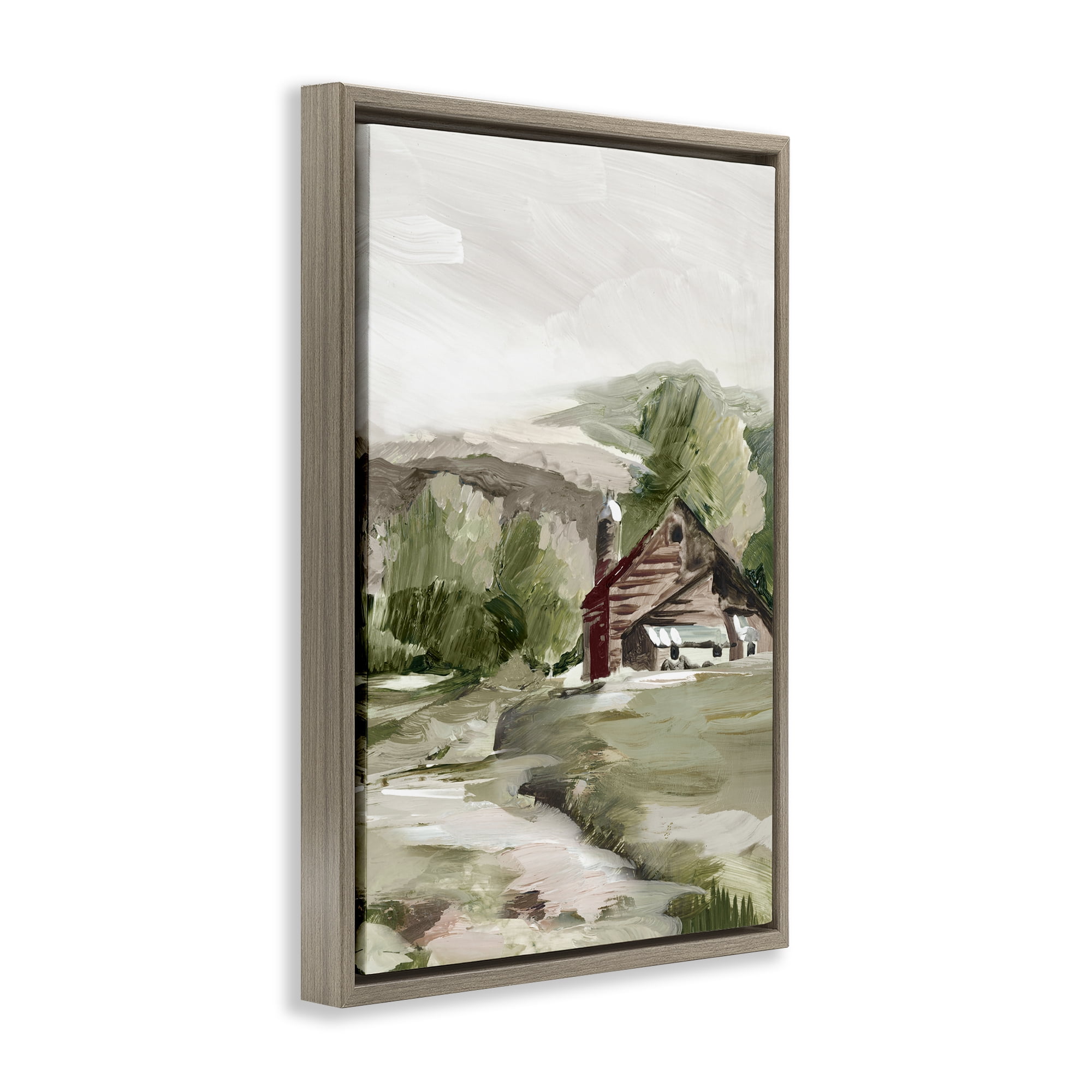 Stupell Industries Rural Cabin Farmland Landscape & Nature Painting Brown Floater Framed Canvas Art Print Wall Art, 17 x 25
