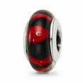 thumbnail image 1 of 925 Sterling Silver Reflections Red/Black Hand-blown Glass Bead; for Adults and Teens; for Women and Men, 1 of 1