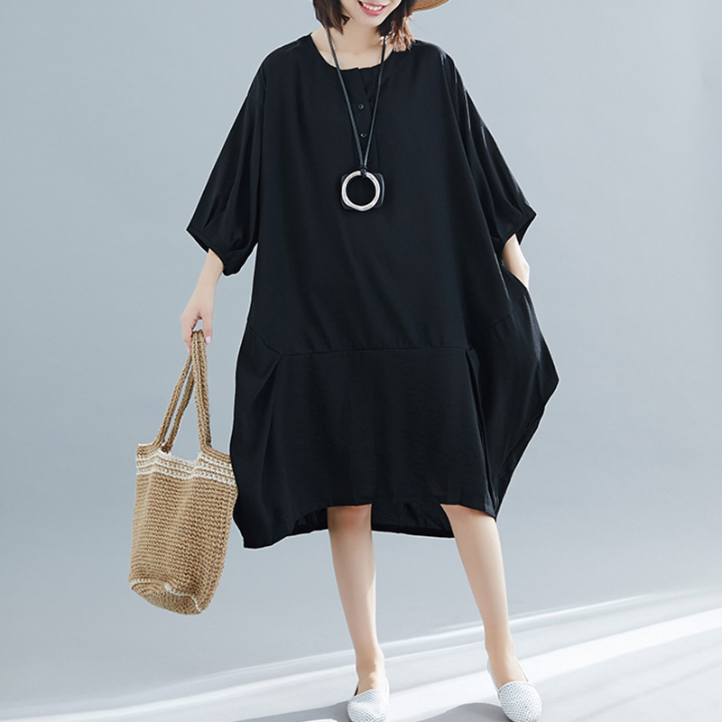 plus size black cotton dress