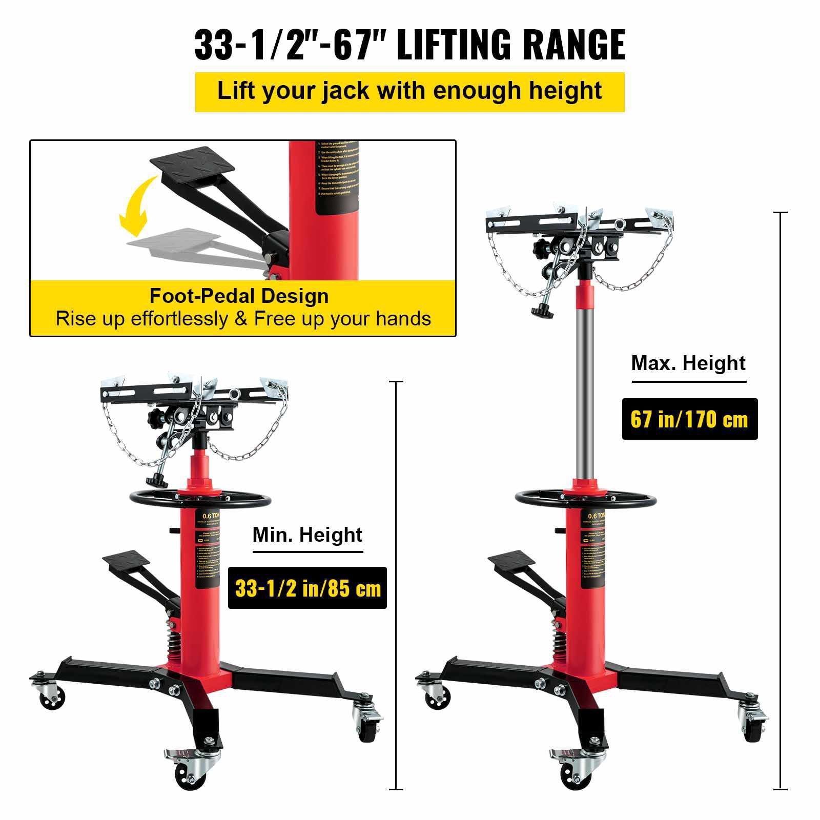Transmission Jack,0.75 Ton/1660 lbs Capacity Hydraulic Telescopic Transmission Jack,2-Stage Floor Jack Stand with Foot Pedal,360° Swivel Wheel,Garage/Shop Lift Hoist,Red