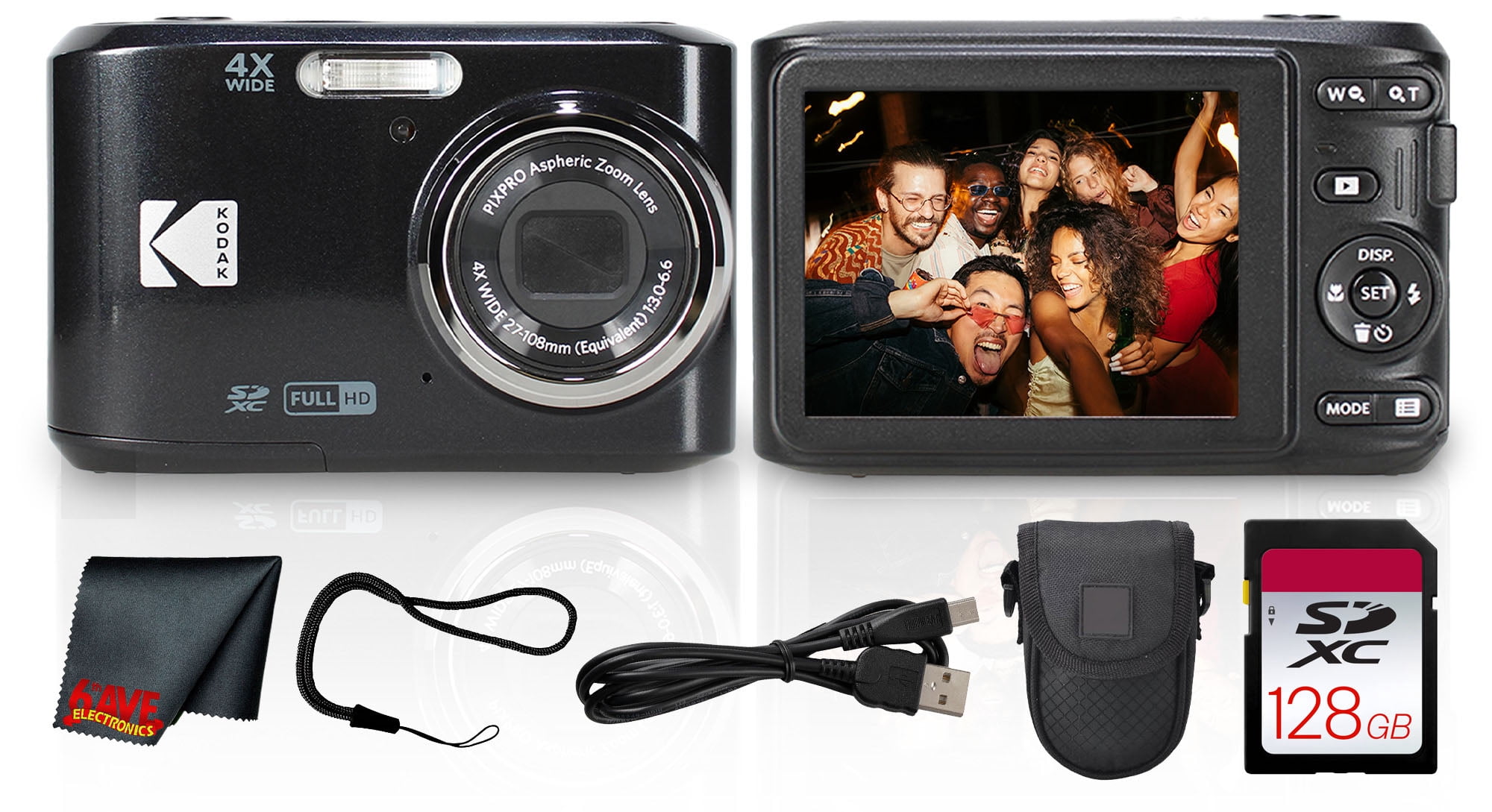 Kodak PIXPRO FZ55 Digital Camera (Black) (FZ55BK) + 128GB Card +
