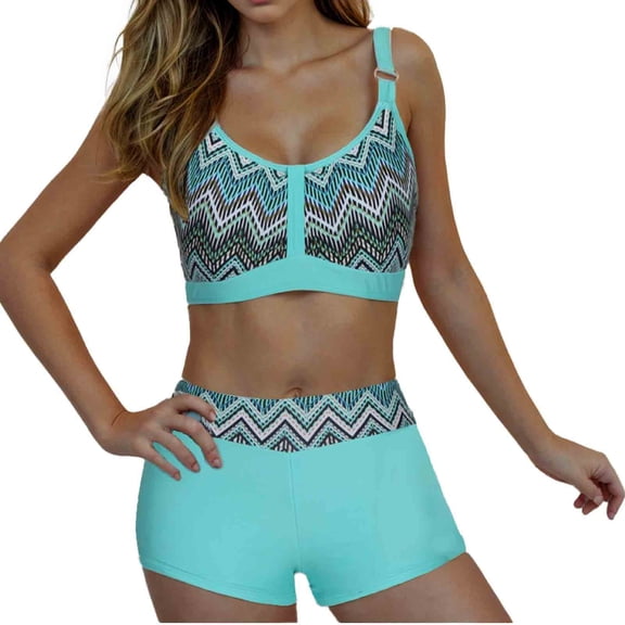 Staron Plus Size Two Piece Swimsuit for Women Backless High Waisted Bikini Set with Removable Padded Bra Tankini Top and Swim Shorts Beach Vacation, Blue 4XL