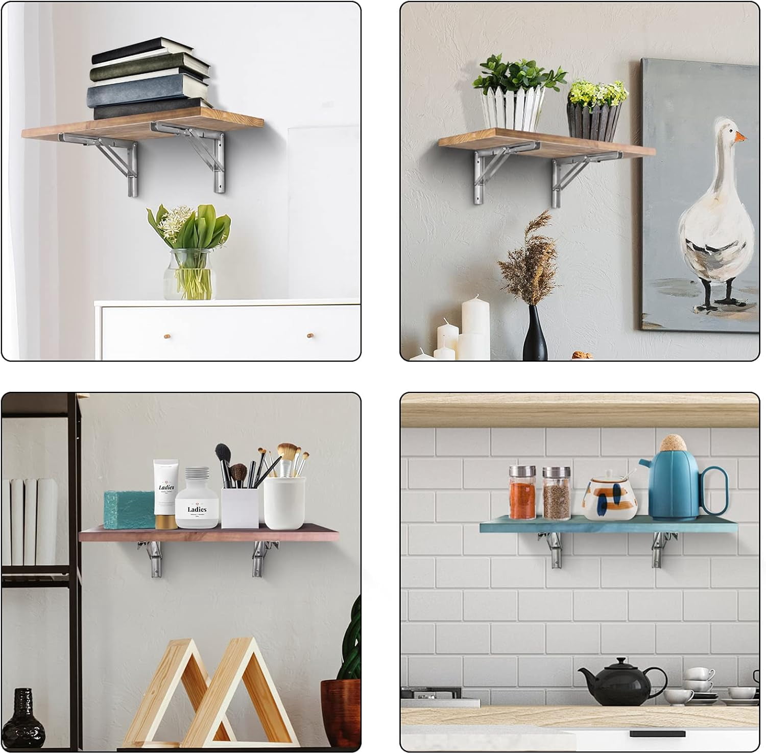 Pynsseu 24 inch Folding Shelf Brackets, Brushed Stainless Steel, 2 Pack
