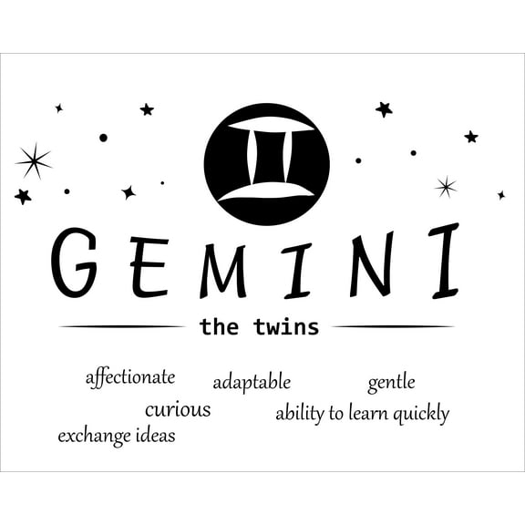 Vinyl Adhesive Gemini Zodiac Symbol Wall Art Decal | The Twins Affectionate Adaptable Gentle Curious Ability To Learn Quickly Exchange Ideas | 16" x 20" DIY Stick And Peel Home Decoration Sticker