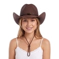 thumbnail image 4 of Gustave Straw Cowboy Hat for Women Men Western Cowgirl Sun Hat Wide Brim Summer Beach Hat with Windproof Chin Strap - Coffee, 4 of 7