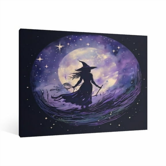 Vintage Halloween Witch Canvas Wall Art Painting, Retro Horror Creepy Dark Poster, Halloween Gothic Artwork Picture Print Decor, Spooky Ghost Wall Decor for Bar Living Room Bedroom Party Framed