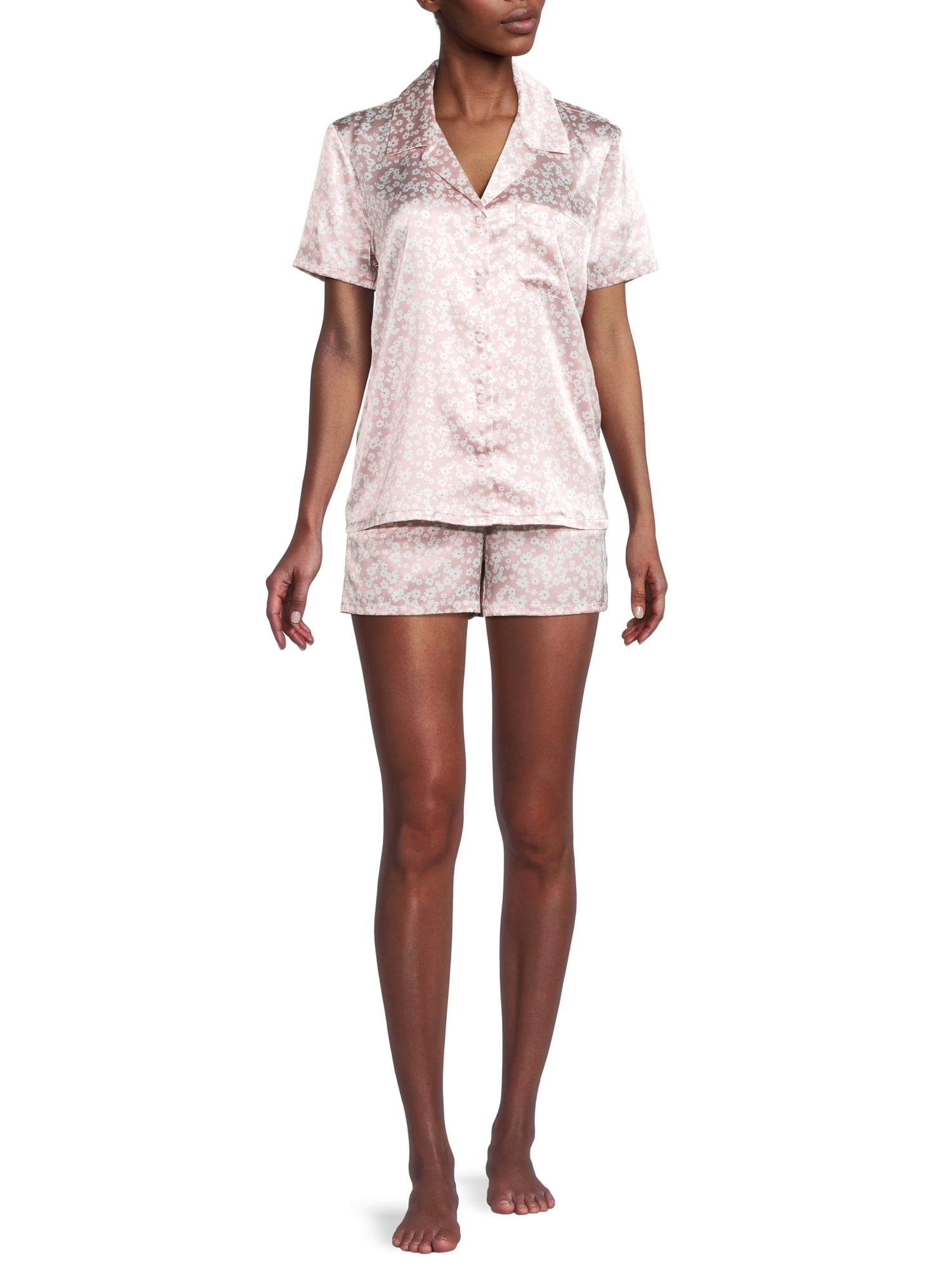 Sealy Sleepwear Women s Satin Notch Collar Sleep Top and Shorts