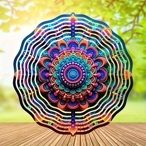 HELLOYOUNG Metal Wind Chime Mandala Wind Spinner Outdoor Patio Decor - 3D Garden Chime with Bird Deterrent for Yard, Home, Wedding Gift Decoration