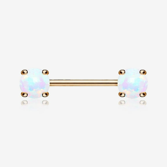 A Pair of Rose Gold Fire Opal Prong Set Sparkle Nipple Barbell