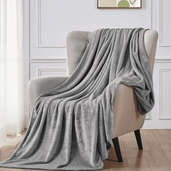 Throw Size Blanket for Bed, 50x60inch Super Cozy Soft Bed Blanket for Sleep Snap, Lightweight Reversible Blankets and Cozy Throws for Bedroom Office Travel Camping, Gray