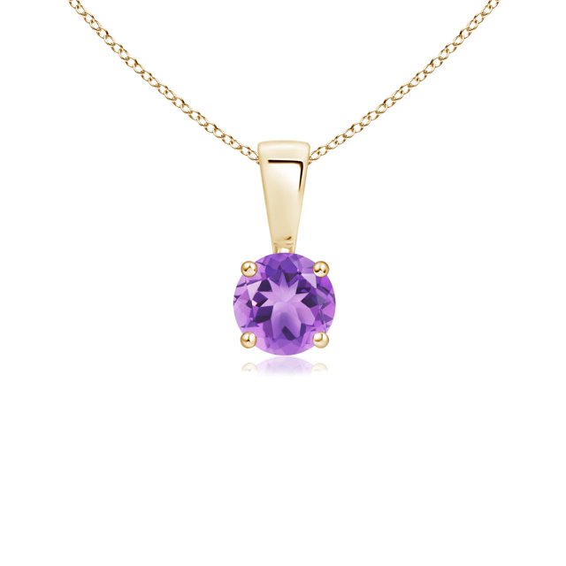 Angara Collier en Améthyste Naturelle - Pendentif Solitaire Rond en Améthyste avec Broches en Or Jaune 14K pour Femmes