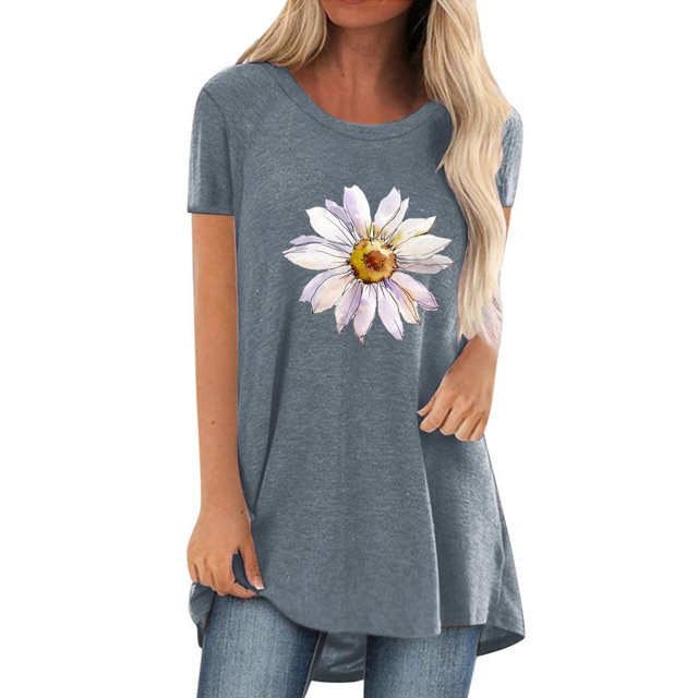 Pompotops Femmes Mode Casual Chemises Manches Courtes Tee Tops Tunique Blouse