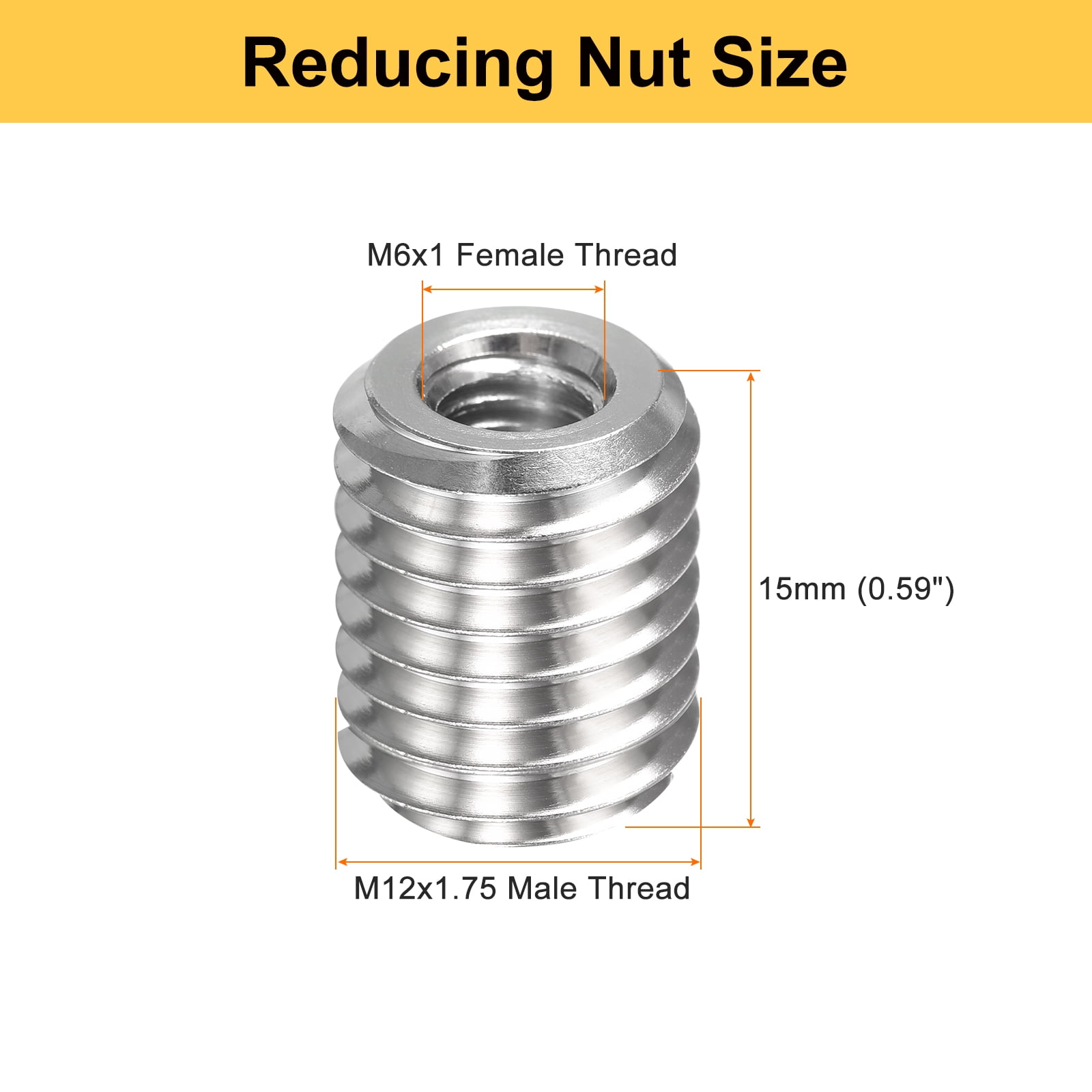 Uxcell 40pcs Thread Repair Inserts M12 x 1.75 Male to M6 x 1 Female Thread 15mm Long Stainless Steel Reducing Nuts Metric Self Tapping Sleeves