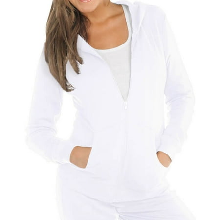 - Kavio! Women Long Sleeve Zip Hoodie With Pouch White L