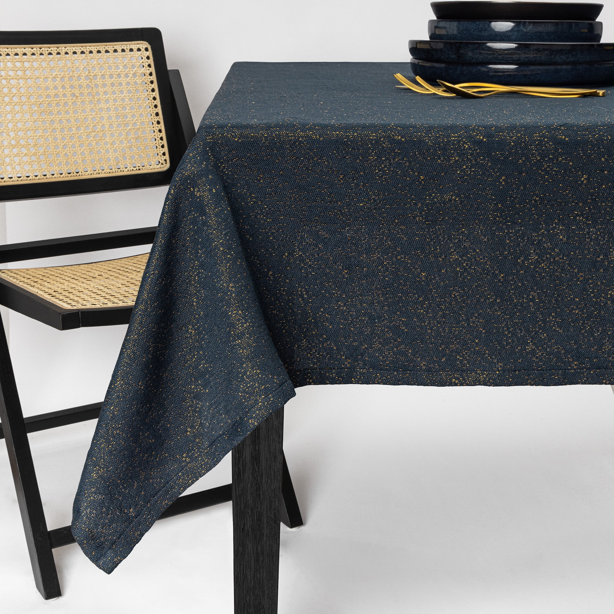 Thyme & Table 84" Rectangle Tablecloth, Navy and Gold Celestial