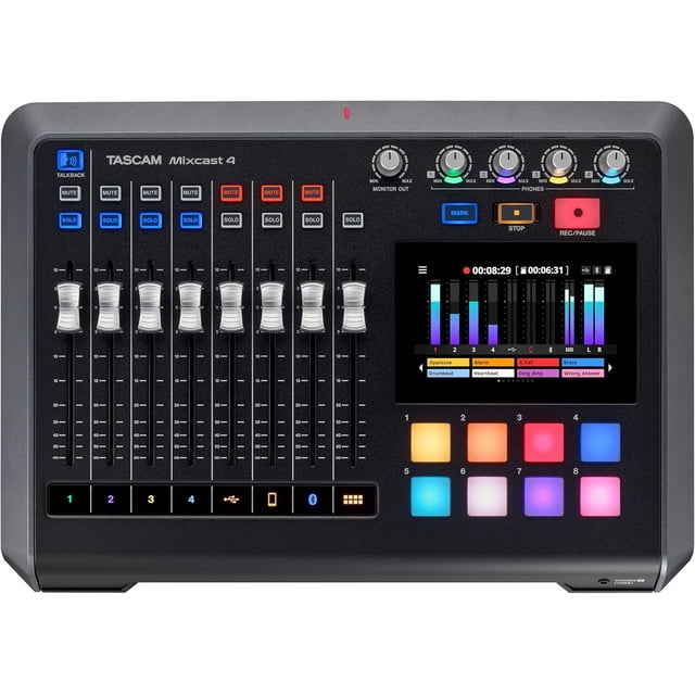 Mezclador de streaming de podcasts Tascam Mixcast 4 con grabadora y USB