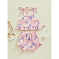 thumbnail image 2 of Suealasg Infant Girl Summer Outfits 2Pcs Baby Girl Beach Clothes Set Newborn Sleeveless Flower Print Tie-Up Cami Tops Elastic Waist Shorts Set 0-18 Months, 2 of 9
