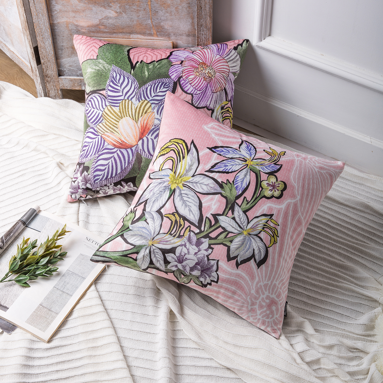 Phantoscope Tropical Series Decorative Throw Pillow Covers, Light Purple Sunflower, 18" x 18", Set of 4