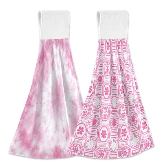 IAUYY Kitchen Hanging Towels Set of 2 100% Polyester Absorbent, Super Soft Hand Towels with Hanging Loops for Bathroom Kitchen Seamless Tie Dye Pattern Romantic Patterns