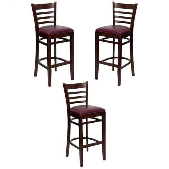 Home Square 31" Ladder Back Bar Stool in Mahogany - Set of 3