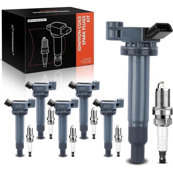 A-Premium Set of 6 Ignition Coil Pack and Iridium Spark Plugs Compatible with Toyota Camry 2002-2006, Highlander, Sienna & Lexus RX300 ES300 RX330 ES330, 3.0L 3.3L