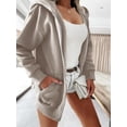 thumbnail image 3 of Women Casual Full Zip Up Plush Hoodie Solid Sweatshirt Long Sleeve Jacket with Pockets, 3 of 5