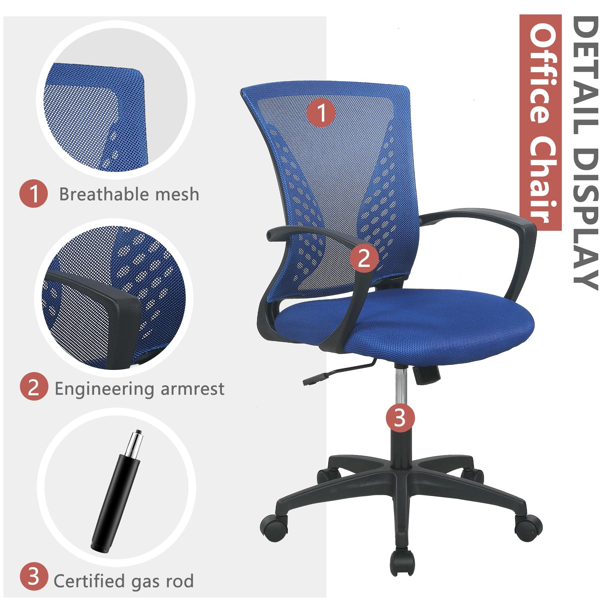 PayLessHere  Ergonomic Office Chair, Lumbar Support, Adjustable Height with Armrests for Adults(Blue)