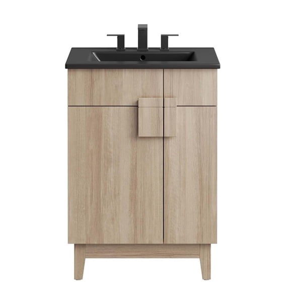 Pemberly Row 24" Wood Bathroom Vanity with Tapered Legs in Black/Oak