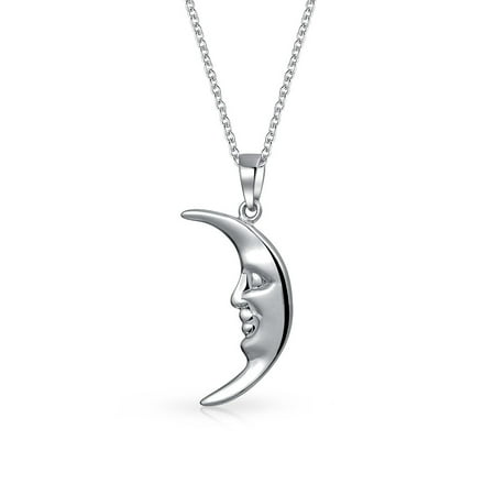 2 Faces Pendant - Celestial Crescent Man in Moon Charm Pendant Necklace For Women Shinny High Polished 925 Sterling Silver