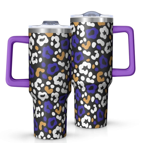 Leopard Print 40oz Tumbler– Stainless Steel Insulated Tumbler with Handle and Straw, Large Capacity Travel Cup for Hot & Cold Drinks