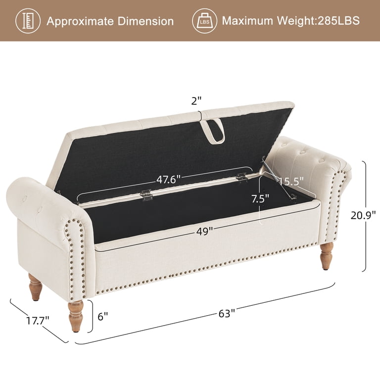 Furniliving 63 In Storage Ottoman Bench, Beige photo 3