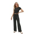 thumbnail image 1 of Womens Summer 2 Piece Outfits Color Block Short Sleeve Tops Tracksuit Slim Fit Pants Matching Set Lounge Sets 2026 Black S, 1 of 1