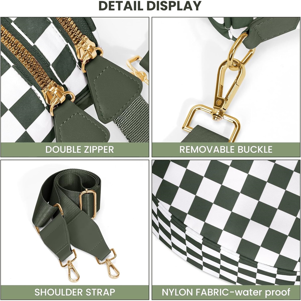 Luxury Checkered Crossbody Bag,Spacious Bum Bags for Women Nylon Crossbody Fanny Packs Checkered Purse Belt Wallet