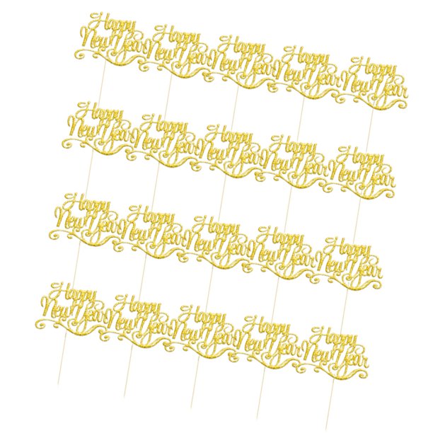 Juego de 20 adornos para tartas de feliz año nuevo con letras , celebración navideña, nuevo Oro Sunnimix Feliz año nuevo Cake Toppers