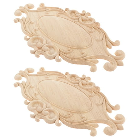 

2 Pcs Oval Flower Applique Bed Onlay Decor Wooden Carving Home Dresser Carved Furniture Vintage Appliques