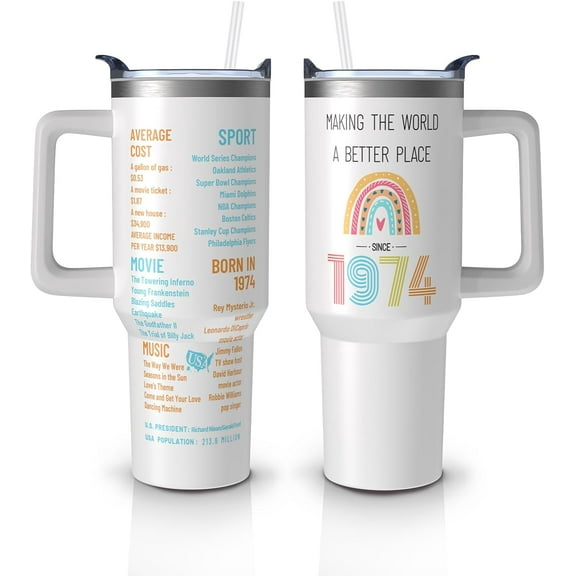 51th Birthday 40oz Tumbler Gifts for Men Women - Turning 51 Year Old Gifts Cup for Mom, Dad, Wife, Husband, Uncle, Aunt（1974 White）