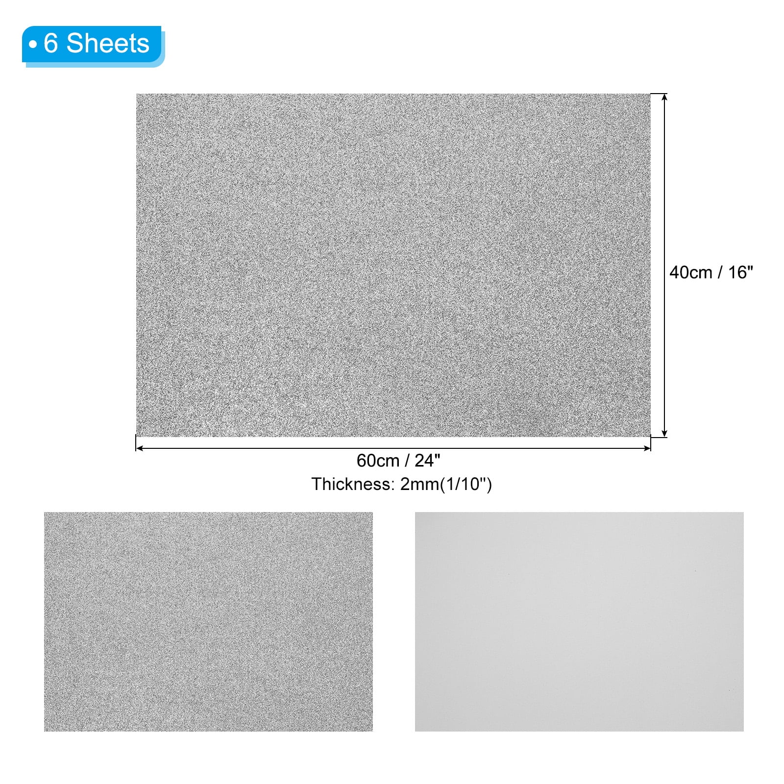 Uxcell 2mm(1/10") Thick Non Adhesive Glitter Foam Sheet 16x24inch(40x60cm) Gray, EVA Shiny Foam Board for Craft, 6 Pcs