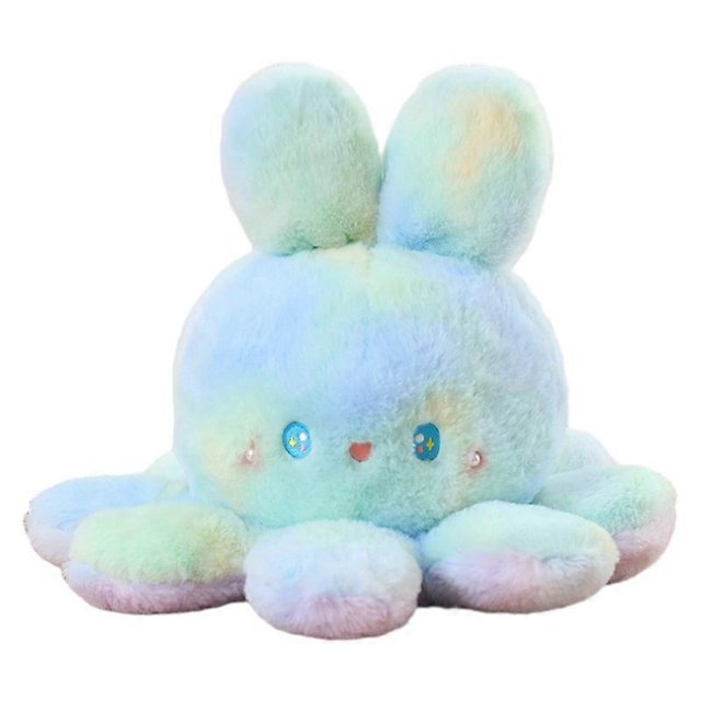 Tiedye doublesided octopus and rabbit doll colorful rabbit flipping facechanging octopus plush toy sleeping pillow